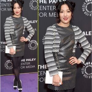 WOLK MORAIS Black White Patterned Long Sleeve Mini Dress Textured